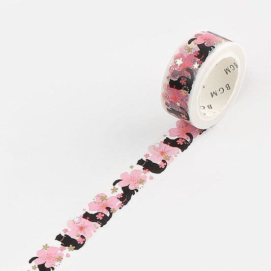 BGM Washi Tape | Cherry Blossoms / Black Cat