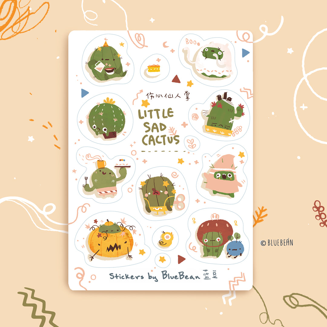 BlueBean Little Sad Cactus Cute Sticker Sheet