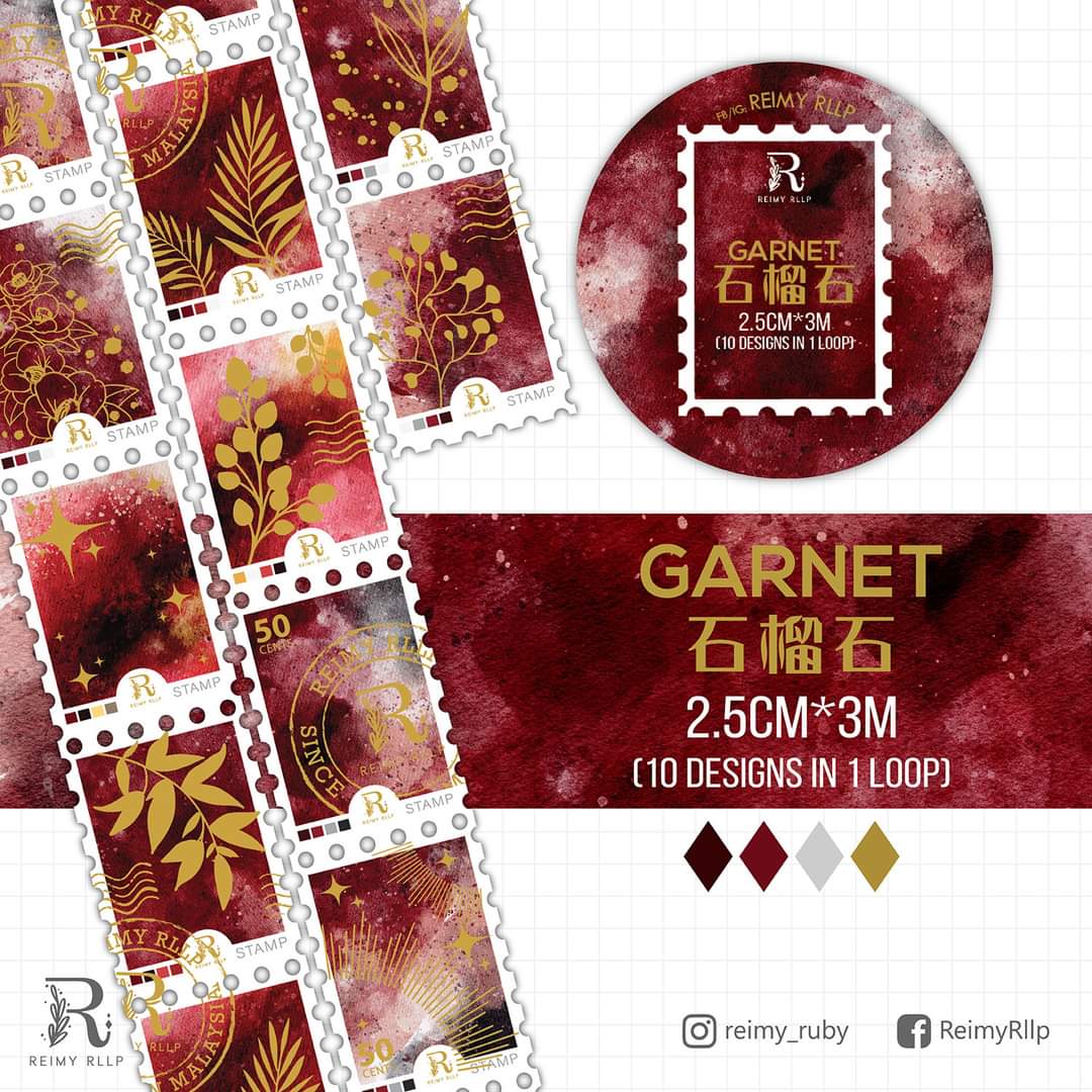 Gold Foil Stamp Washi - Garnet | Red Stone