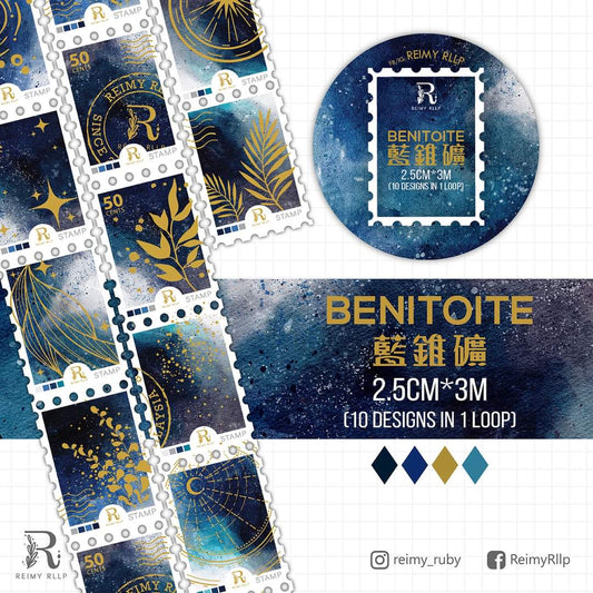 Gold Foil Stamp Washi - Benitoite | Blue Stone