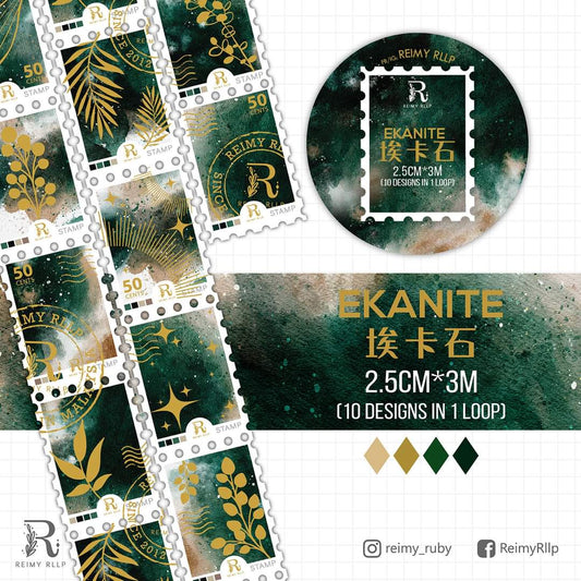 Gold Foil Stamp Washi - Ekanite | Green Stone