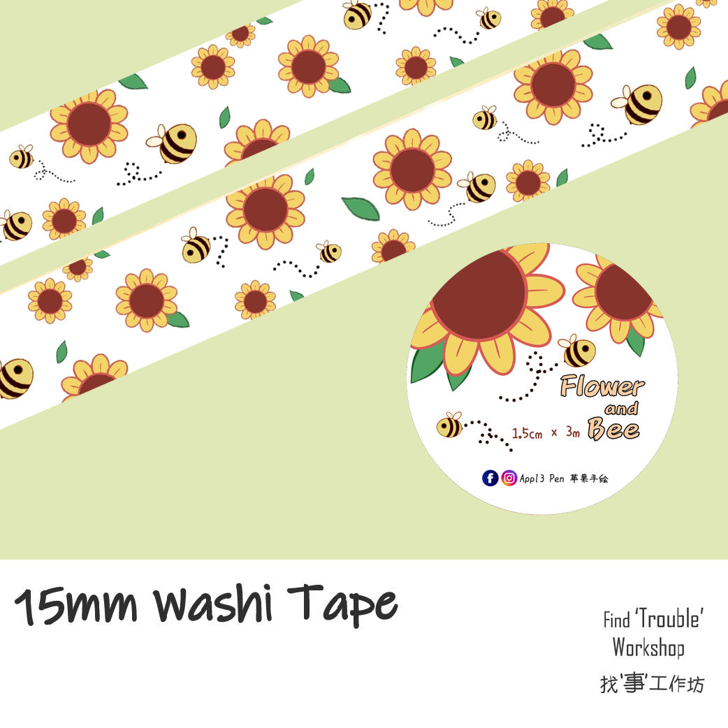 Find Trouble Workshop - Flower and Bee 15mm Washi Tape