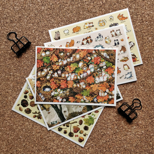 afu A6 Postcard | Autumn Forest Cats