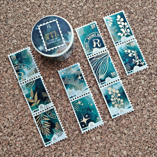 Gold Foil Stamp Washi - Ekanite | Green Stone