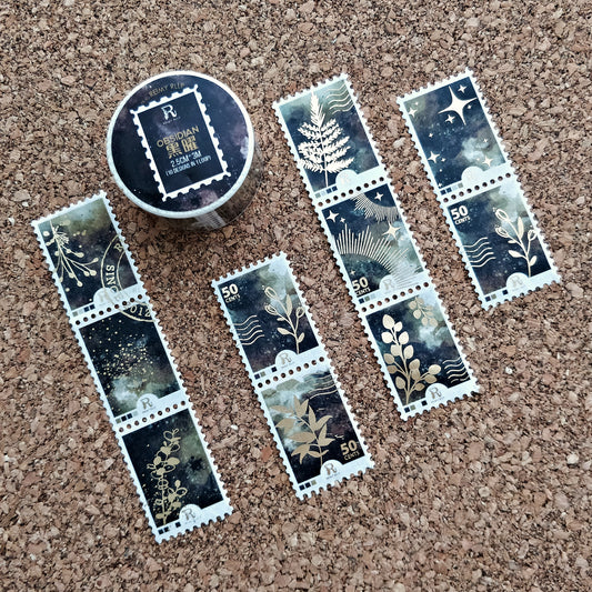 Gold Foil Stamp Washi - Obsidian | Black Stone