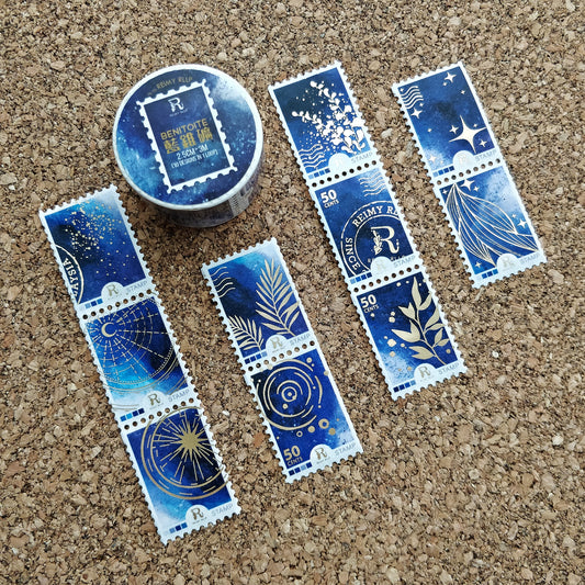 Gold Foil Stamp Washi - Benitoite | Blue Stone