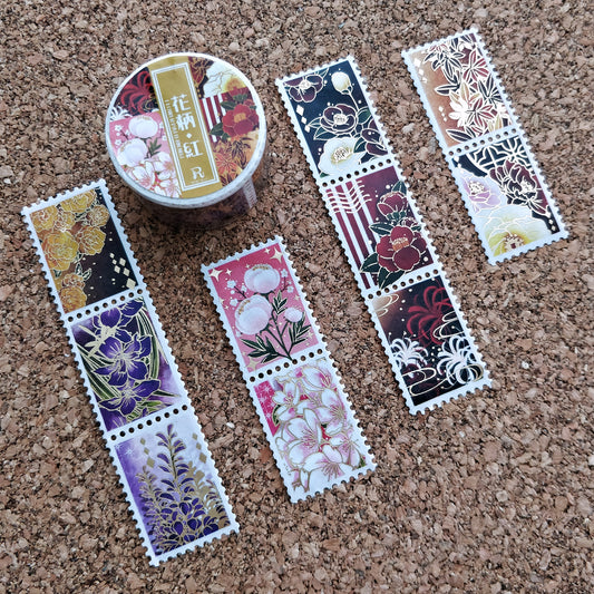 Gold Foil Stamp Washi - Flower Pattern Red