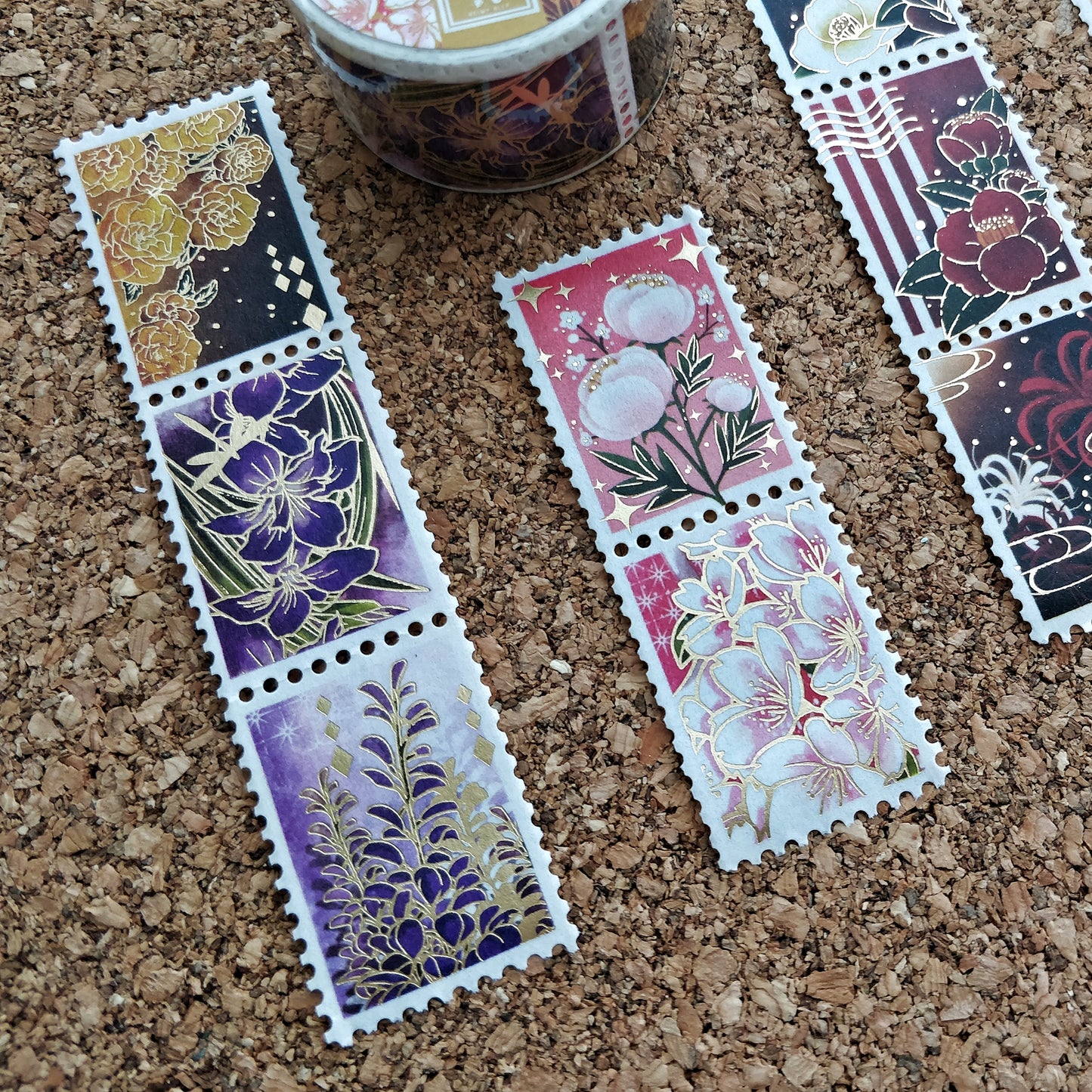 Gold Foil Stamp Washi - Flower Pattern Red