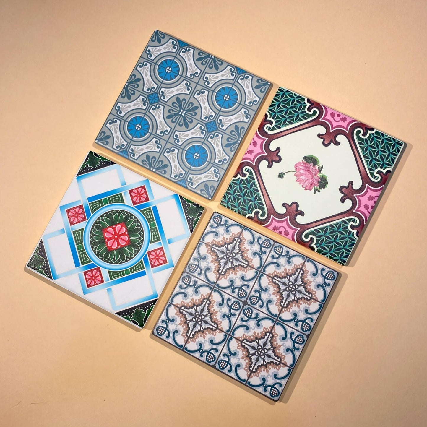 Peranakan Ceramic Coaster Set (of four)- Floral