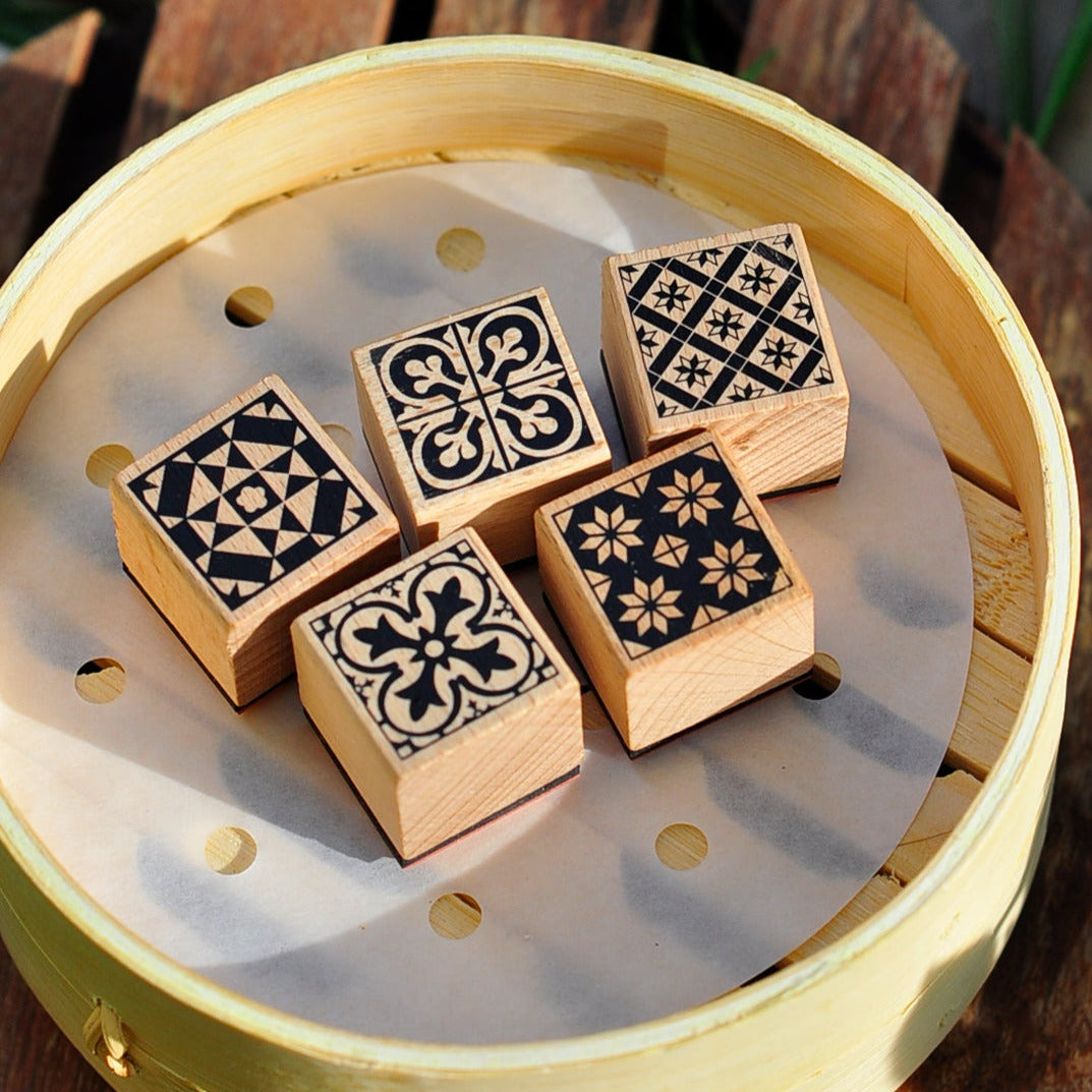 Peranakan Wooden Rubber Stamps Set (of five)- Bloom