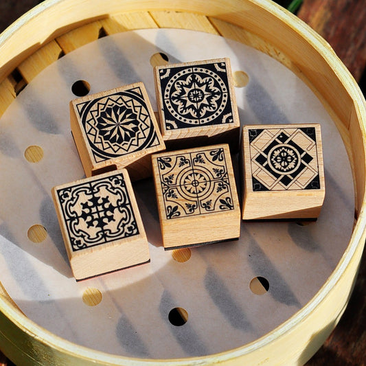 Peranakan Wooden Rubber Stamps Set (of five)- Heart