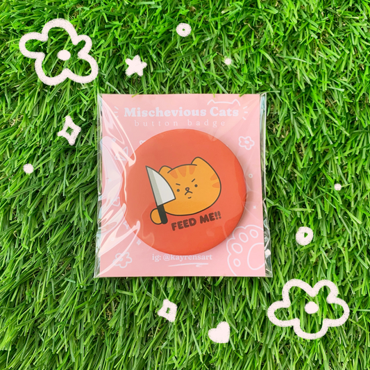 Kayren's Art Mischevious Cats Button Badge - Hungry Cat