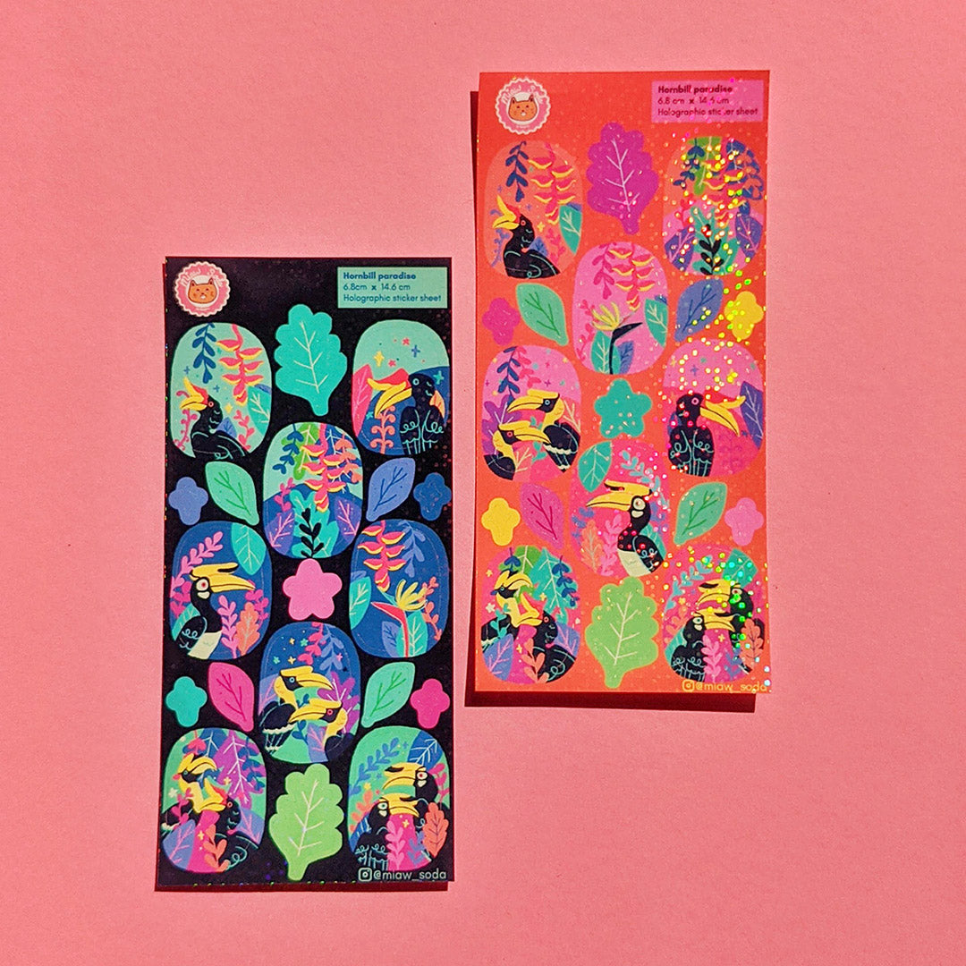 Miaw soda by Hsieying -Hornbill Paradise (Blue) Holographic Sticker Sheet