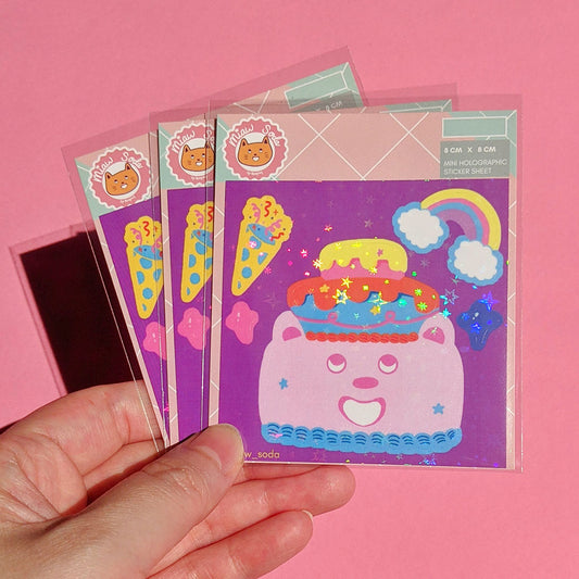 Miaw soda by Hsieying -Bear cake Mini Holographic Sticker Sheet