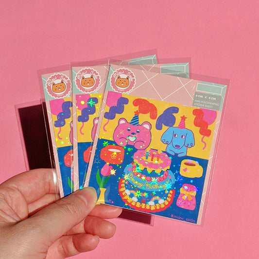 Miaw soda by Hsieying -Birthday Party Mini Holographic Sticker Sheet