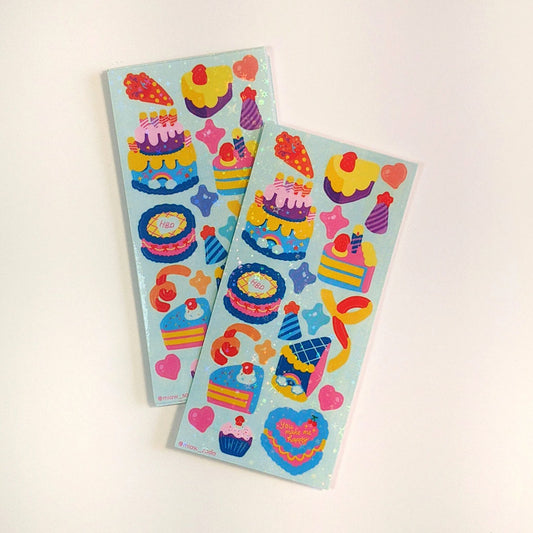 Miaw soda by Hsieying - Cake party! (blue) Holographic Sticker Sheet