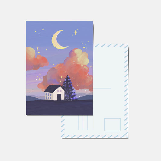 Panda Yoong | Orange cloud with house postcard