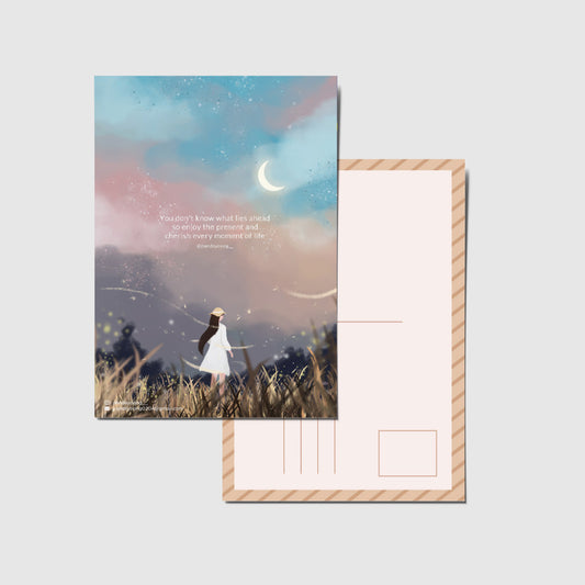 Panda Yoong | Solitude girl middle of field postcard