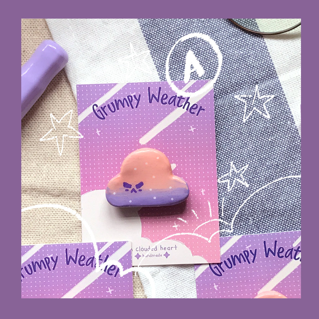 Grumpy Weather Clay Pin | Sunset Variation