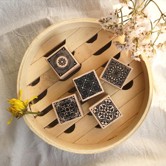 Peranakan Wooden Rubber Stamps Set (of five)- Floral