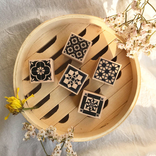 Peranakan Wooden Rubber Stamps Set (of five)- Geometry