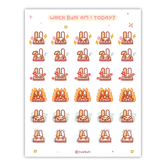 PugiBuni Mood Tracker Sticker Sheet - Buni