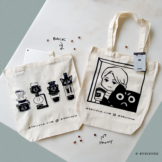 Barista Cat Tote Bag - Off-White Cotton