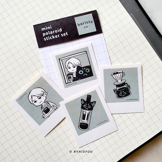 Barista Cat ① mini Polaroid Sticker Set