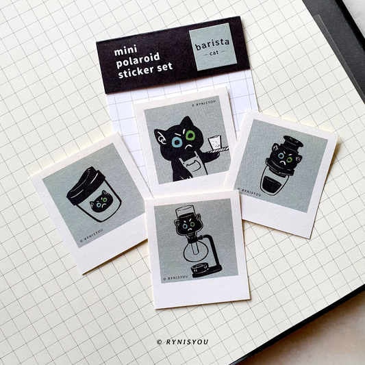 Barista Cat ② mini Polaroid Sticker Set