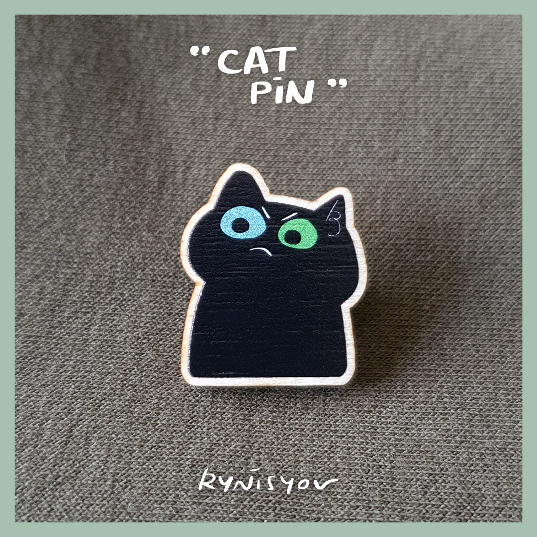 Cat Wooden Pin - D - Look Down