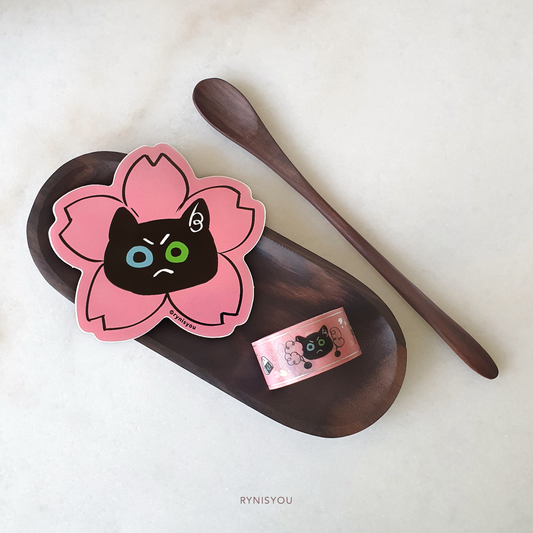 Sakura Cat Waterproof Vinyl Sticker