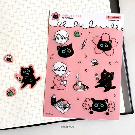 Sakura Cat Waterproof Transparent Sticker Sheet