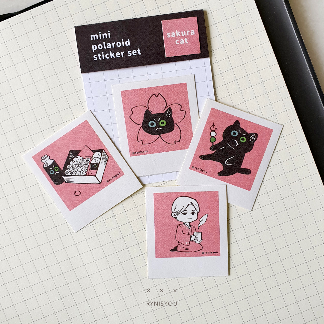Sakura Cat mini Polaroid Sticker Set