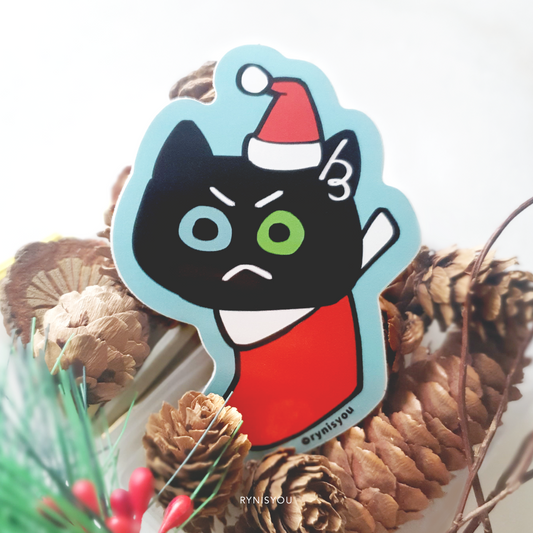 Santa Cat (in a sock) Waterproof Vinyl Sticker