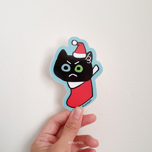 Santa Cat (in a sock) Waterproof Vinyl Sticker