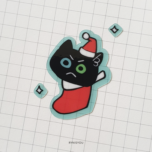 Santa Cat Waterproof Transparent Sticker Sheet