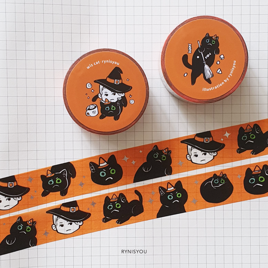 Wiz Cat Washi + Silver Foil Stamping