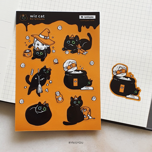 Wiz Cat Waterproof Transparent Sticker Sheet