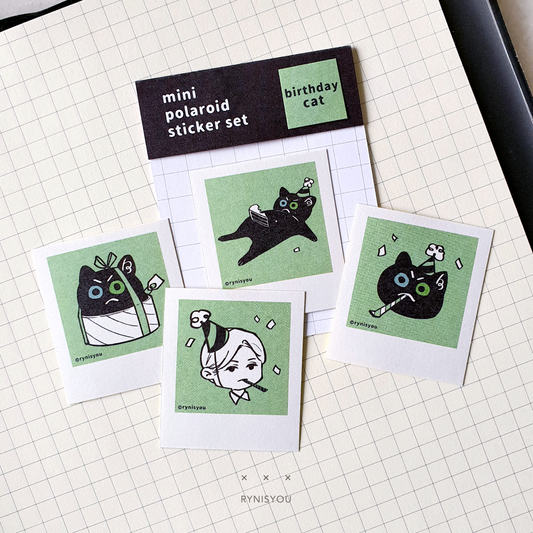 Birthday Cat mini Polaroid Sticker Set