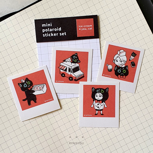 Ice-Cream 4 You, Cat mini Polaroid Sticker Set