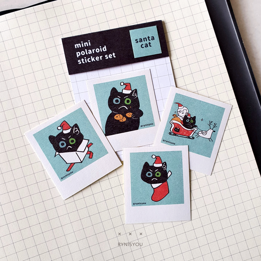 Santa Cat mini Polaroid Sticker Set