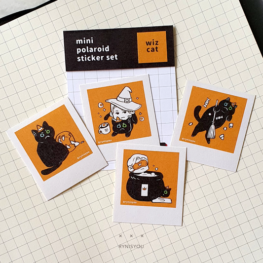 Wiz Cat mini Polaroid Sticker Set