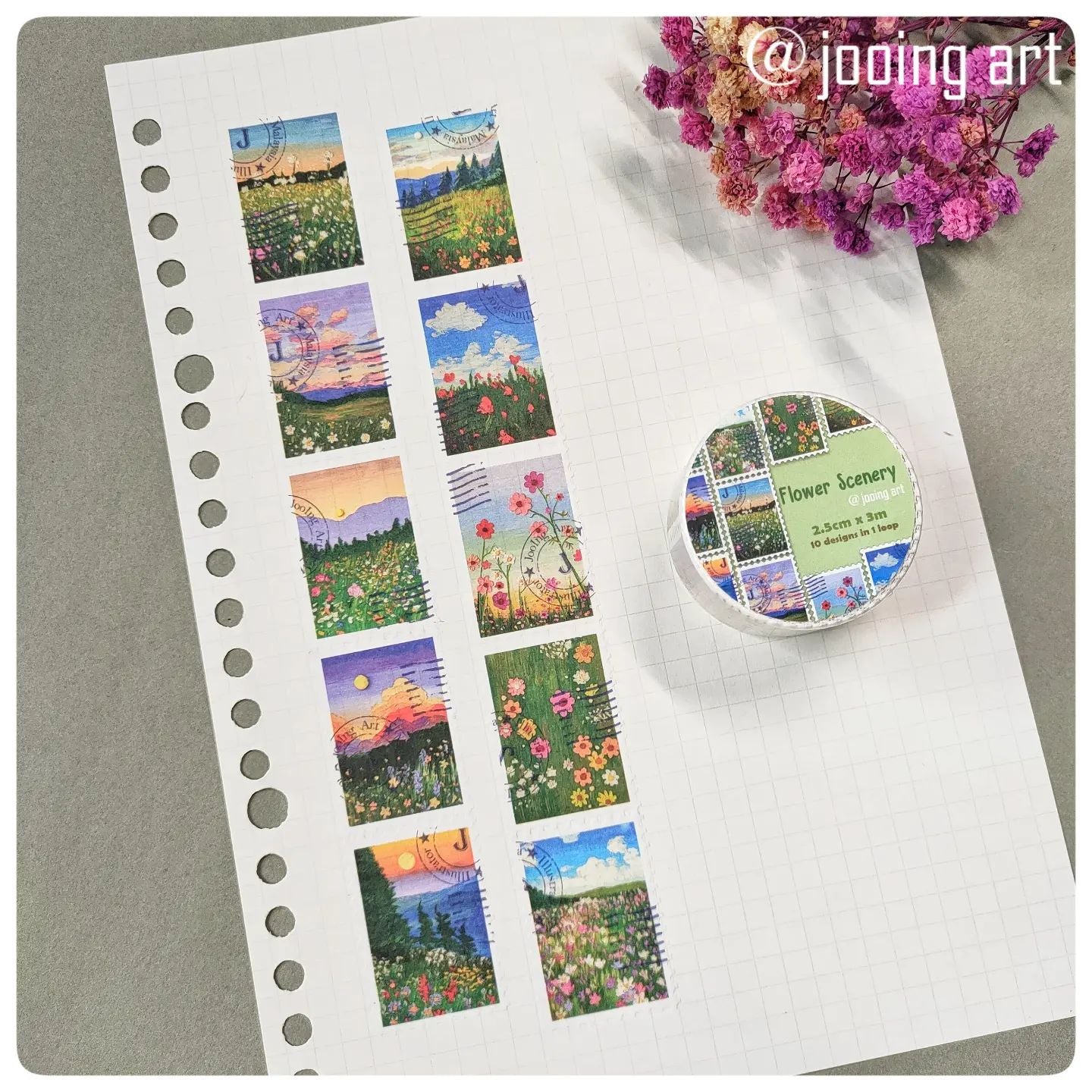 Stamp Washi Tape - Flower Scenery Painting