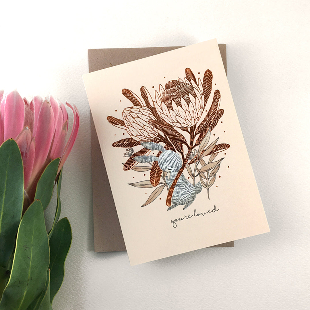 You’re Loved, Rabbit & King Protea Greeting Card
