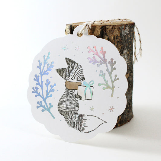 Holographic Foil - Fox & Christmas Gift Tag