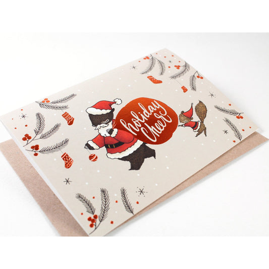 Christmas Card - Holiday Cheer, Santa Bear - Copper Foil Greeting Card
