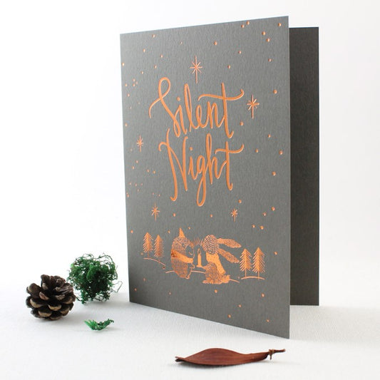 Christmas Card - Silent Night - Copper Foil Greeting Card