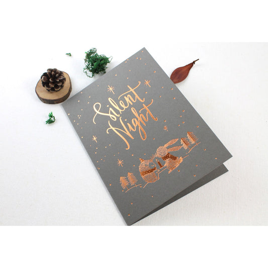 Christmas Card - Silent Night - Copper Foil Greeting Card