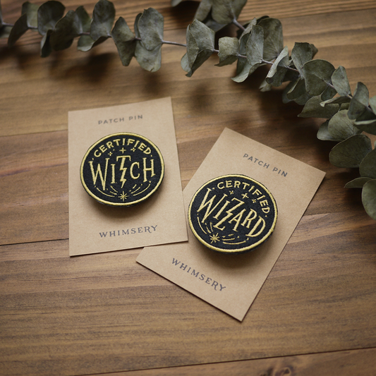 Certified Wizard & Witch Embroidered Patch Pin