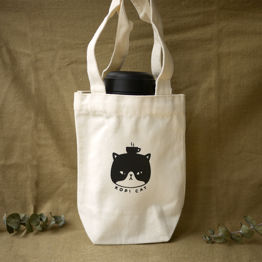 Kopi Cat Canvas Coffee Cup Holder Bag